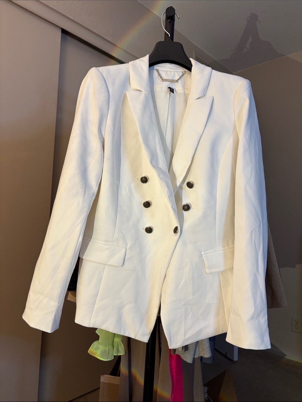 White House Black Market Women's Double-Breasted White Blazer Jacket